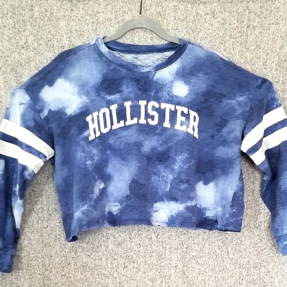 Hollister Blue White Tie Dye Long Sleeve Crop Top - Picture 1 of 3